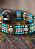 Boho Bracelet, Leather Wrap Bracelet, Blue Silver Stone